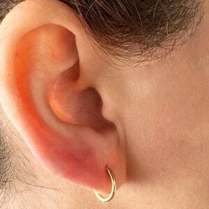 18k Solid Gold Hoops earrings  plain small Huggies, real gold earrings
